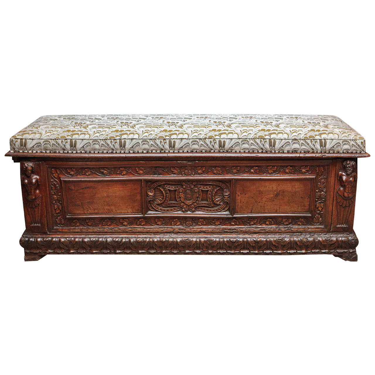 18th Century Italian Walnut Cassone with Upholstered Top