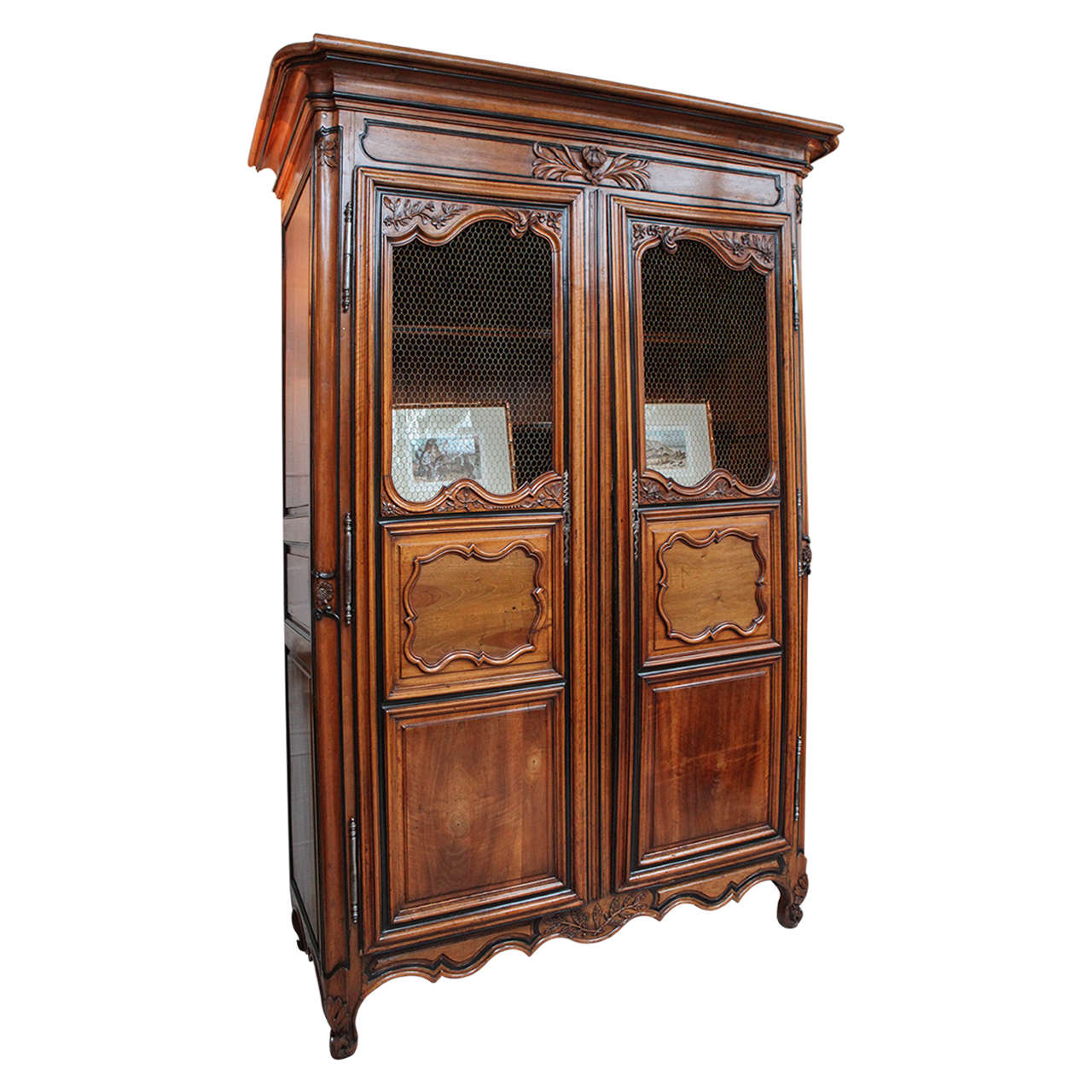 18th Century French Carved Walnut Vitrine For Sale