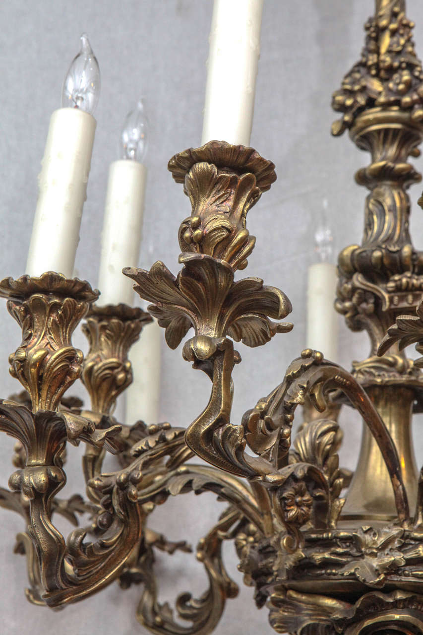 19th Century French Bronze Chandelier with Oak Leaf Motif For Sale at