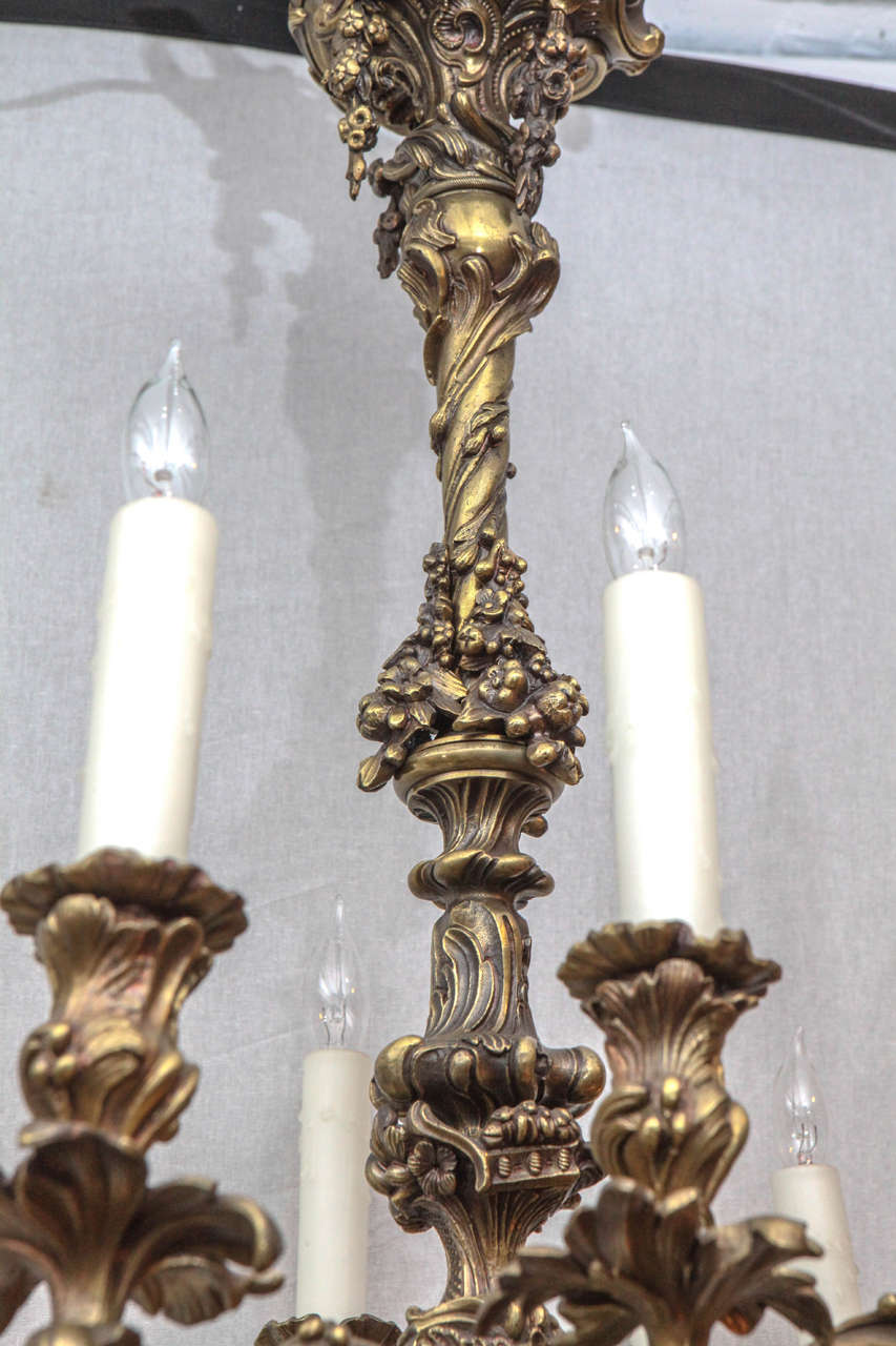 19th Century French Bronze Chandelier with Oak Leaf Motif For Sale at