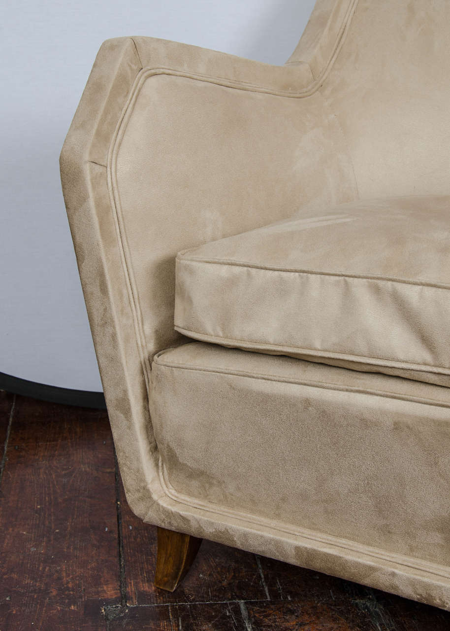 Mid-Century Modern 1935-1940 Pair of Italian Armchairs in Fake Suede