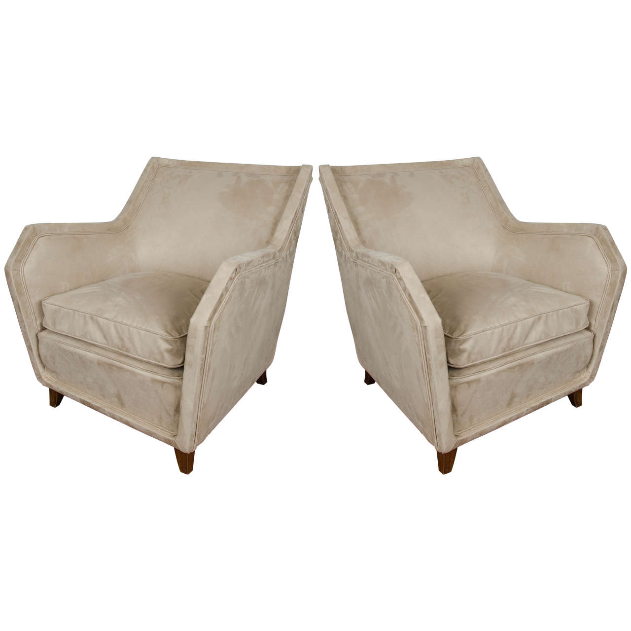 1935-1940 Pair of Italian Armchairs in Fake Suede