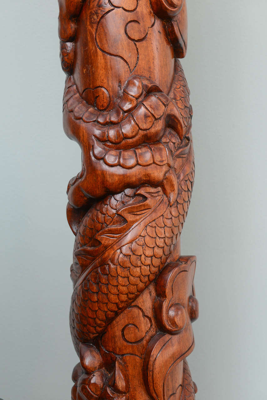 Sensational Pair of Jasper Jade Lanterns with Carved Wood Dragon Stands For Sale 2