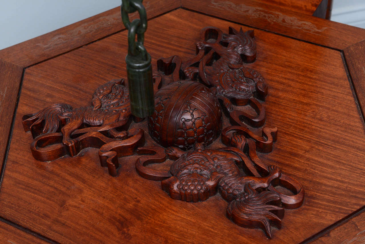 Sensational Pair of Jasper Jade Lanterns with Carved Wood Dragon Stands For Sale 4
