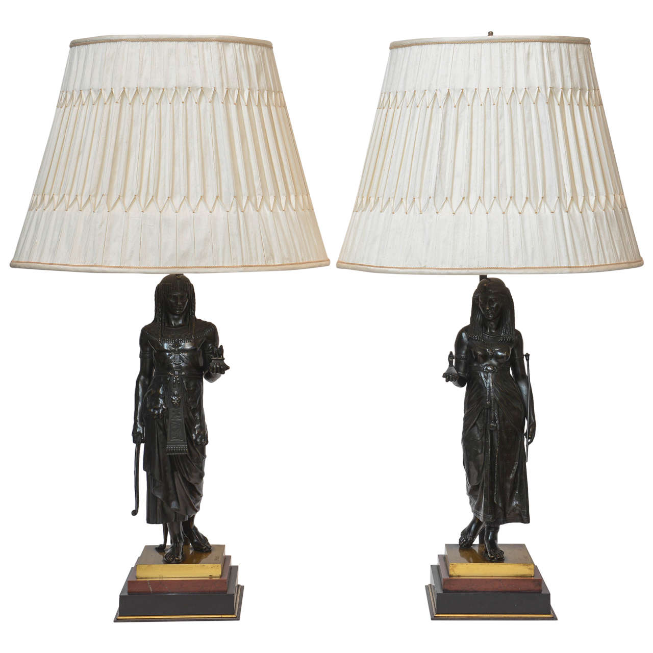 Pair of Egyptian Prince and Princess with Offerings, Signed Emile Picault For Sale