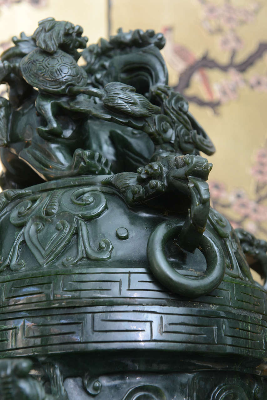 Pair of Solid Jasper Jade, Premium Green Color, Palace Vases For Sale