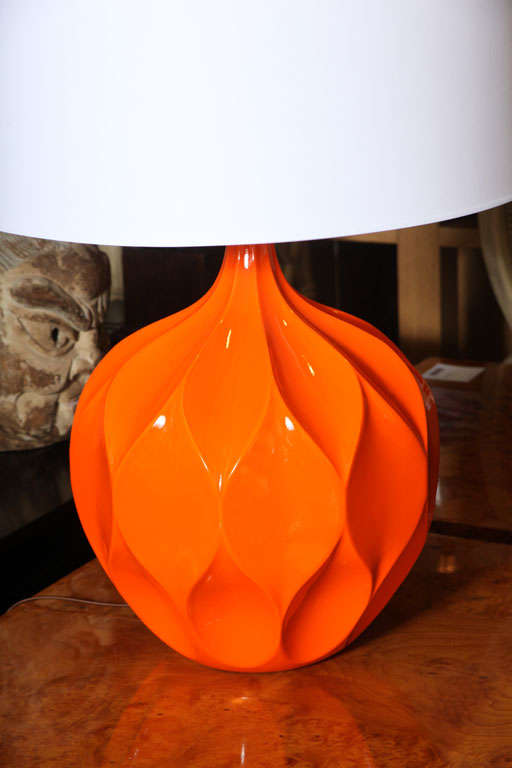 Mid-20th Century Large orange honeycomb ceramic lamp