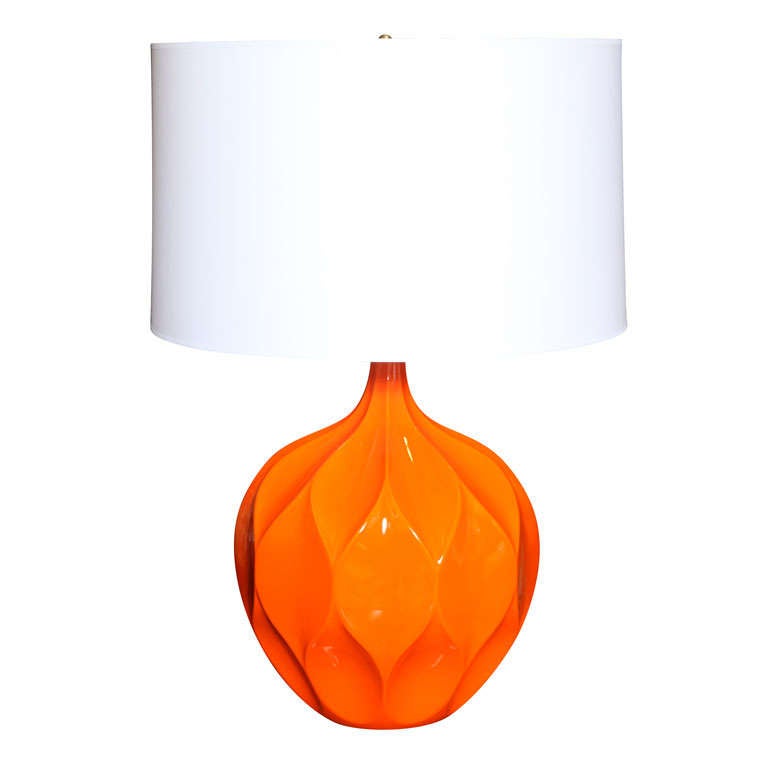 Large orange honeycomb ceramic lamp