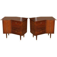 Pair of walnut boomerang shaped side tables