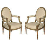 Pair Louis XVI Style Medallion Backed Painted Chairs