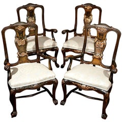 Set of Four Painted and Parcel Gilt Portuguese Armchairs