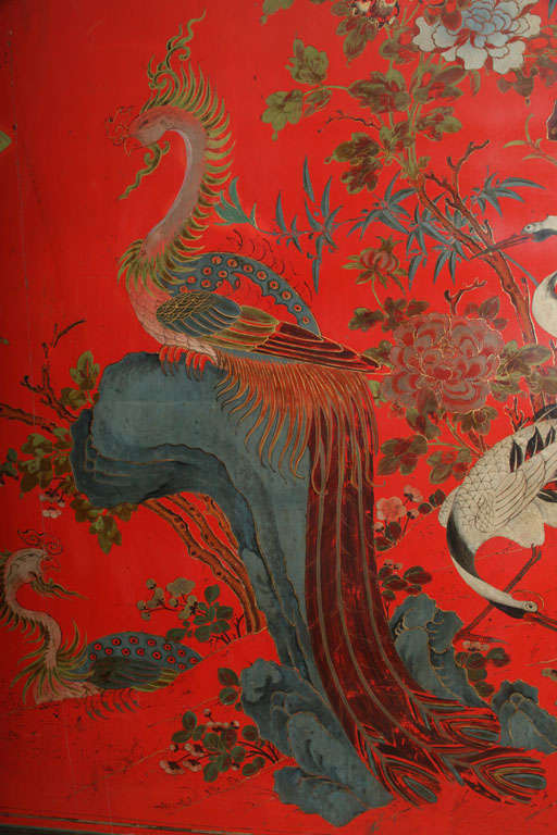 Mid-18th Century Chinese Red Lacquer Double Panel on Custom-Made Base For Sale 2