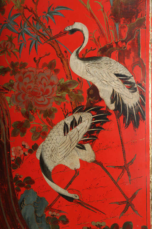 Mid-18th Century Chinese Red Lacquer Double Panel on Custom-Made Base For Sale 3