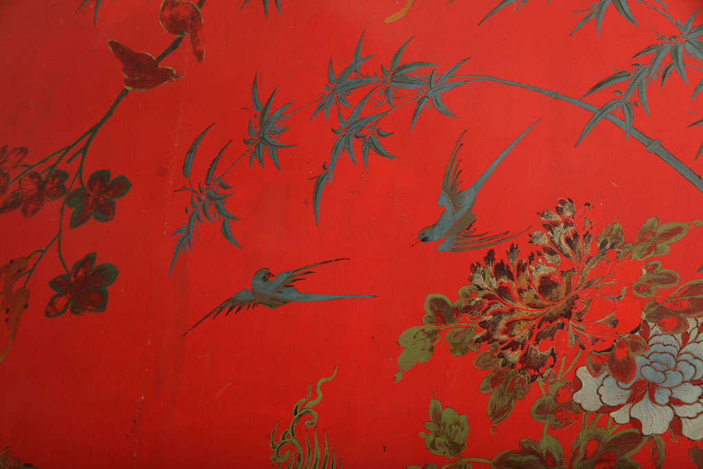 Mid-18th Century Chinese Red Lacquer Double Panel on Custom-Made Base For Sale 4