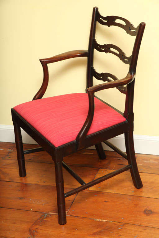 Mahogany Pair of Chinese Chippendale Period Ladderback Armchairs, English, circa 1765