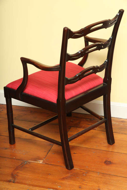 Pair of Chinese Chippendale Period Ladderback Armchairs, English, circa 1765 1