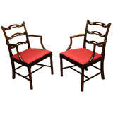 Antique Pair of Chinese Chippendale Period Ladderback Armchairs, English, circa 1765