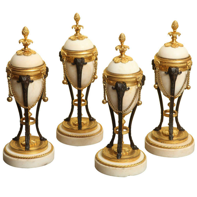 Two Pairs of Louis XVI Ormolu and White Marble Cassolettes, French, circa 1795 For Sale