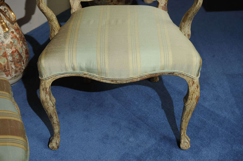 19th C. Pair Italian Rococo Polychrome Decorated Armchairs For Sale 6