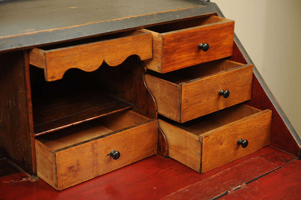 18th Century and Earlier 18thc. George III Black-Painted Secretary Chest of Drawers
