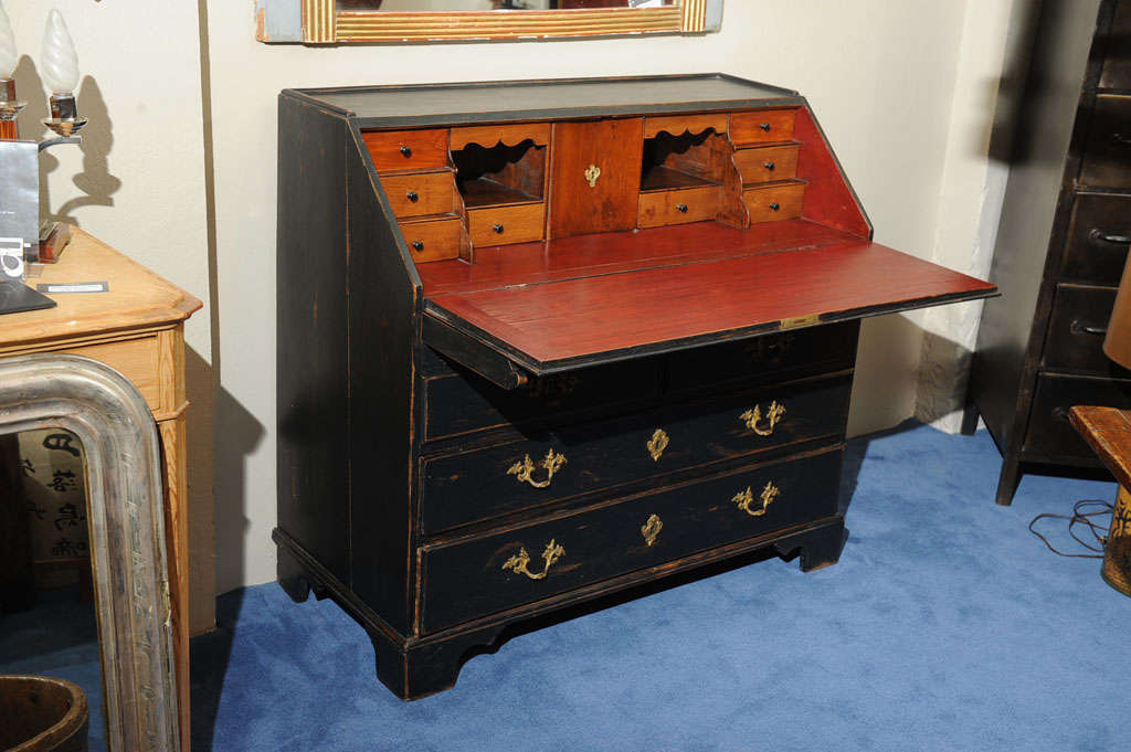 Wood 18thc. George III Black-Painted Secretary Chest of Drawers