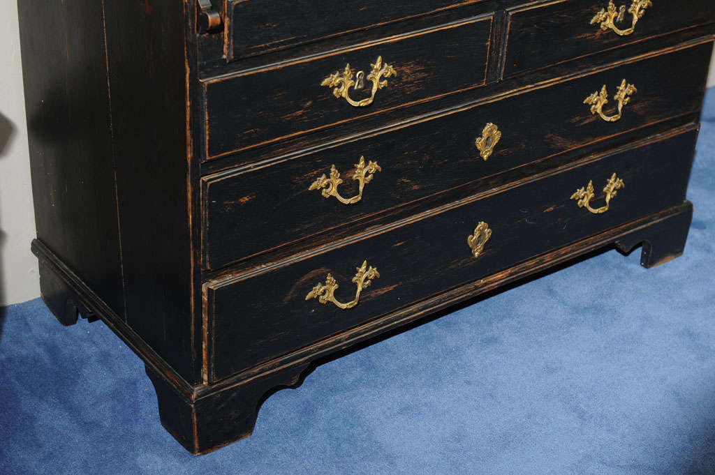18thc. George III Black-Painted Secretary Chest of Drawers 2