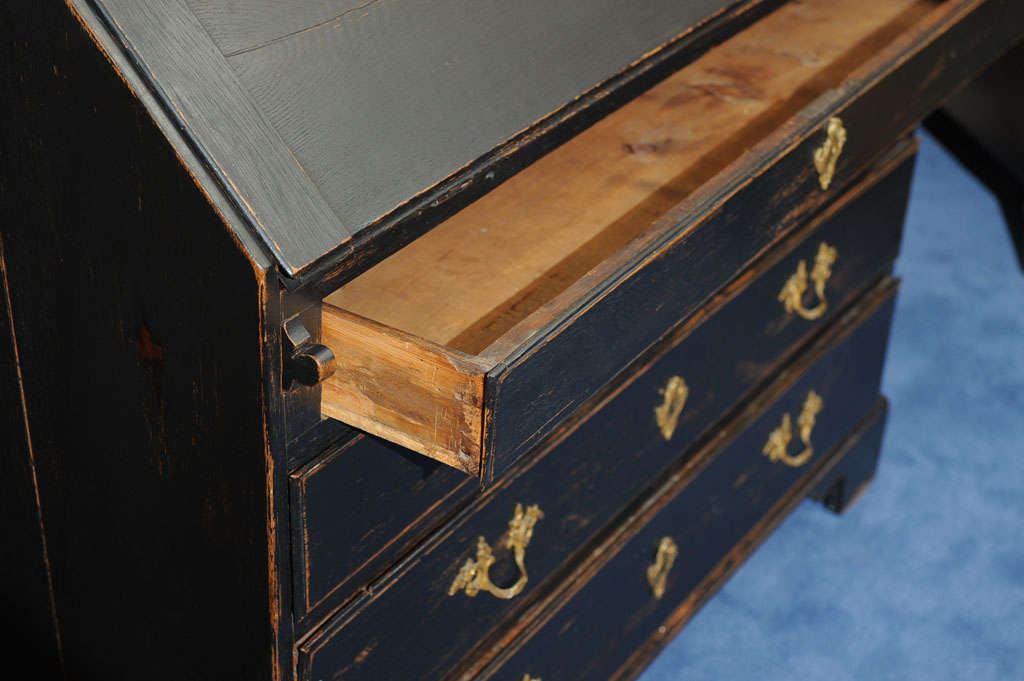 18thc. George III Black-Painted Secretary Chest of Drawers 3