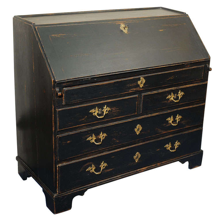 18thc. George III Black-Painted Secretary Chest of Drawers