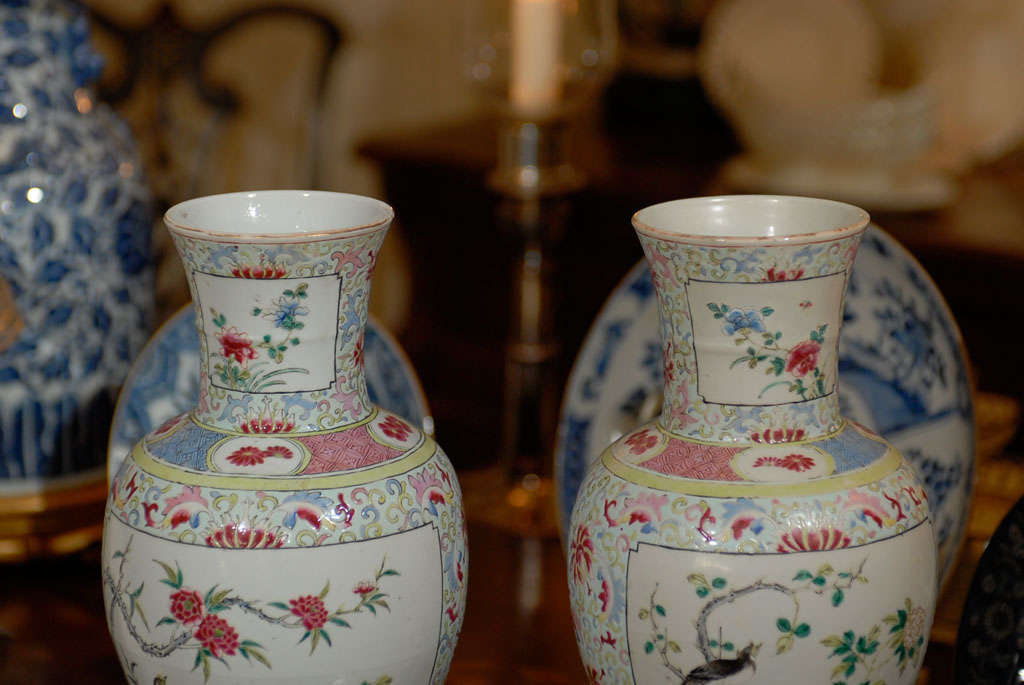Pair Famille Rose Vases