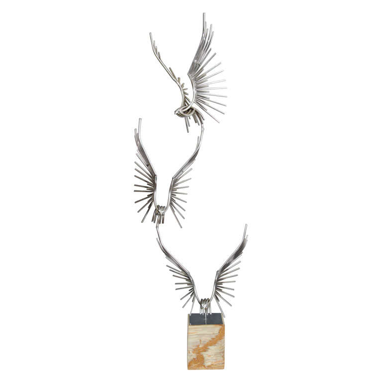Mid Century Curtis Jere Metal Sculpture of Birds in Flight