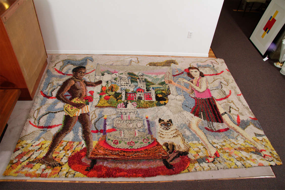 Vintage Hand-Hooked Tapestry Rug