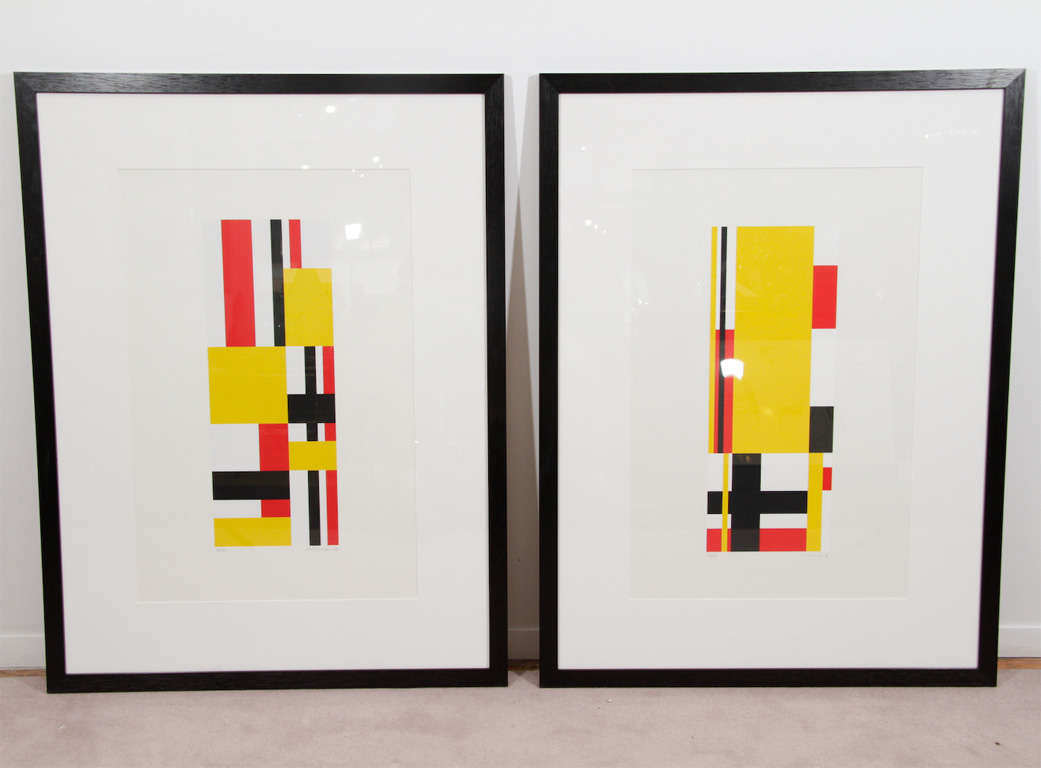 Signed and numbered geometrically composed original silkscreens by German born artist Jo Neimeyer. The series draws upon early 20th century De Stijl ideas and the works of Piet Mondrian and Theo van Doesburg. <br />
<br />
Reduced From: $1500<br