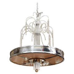 Art Deco "Fountain" Form Nickeled Bronze and Glass Chandelier