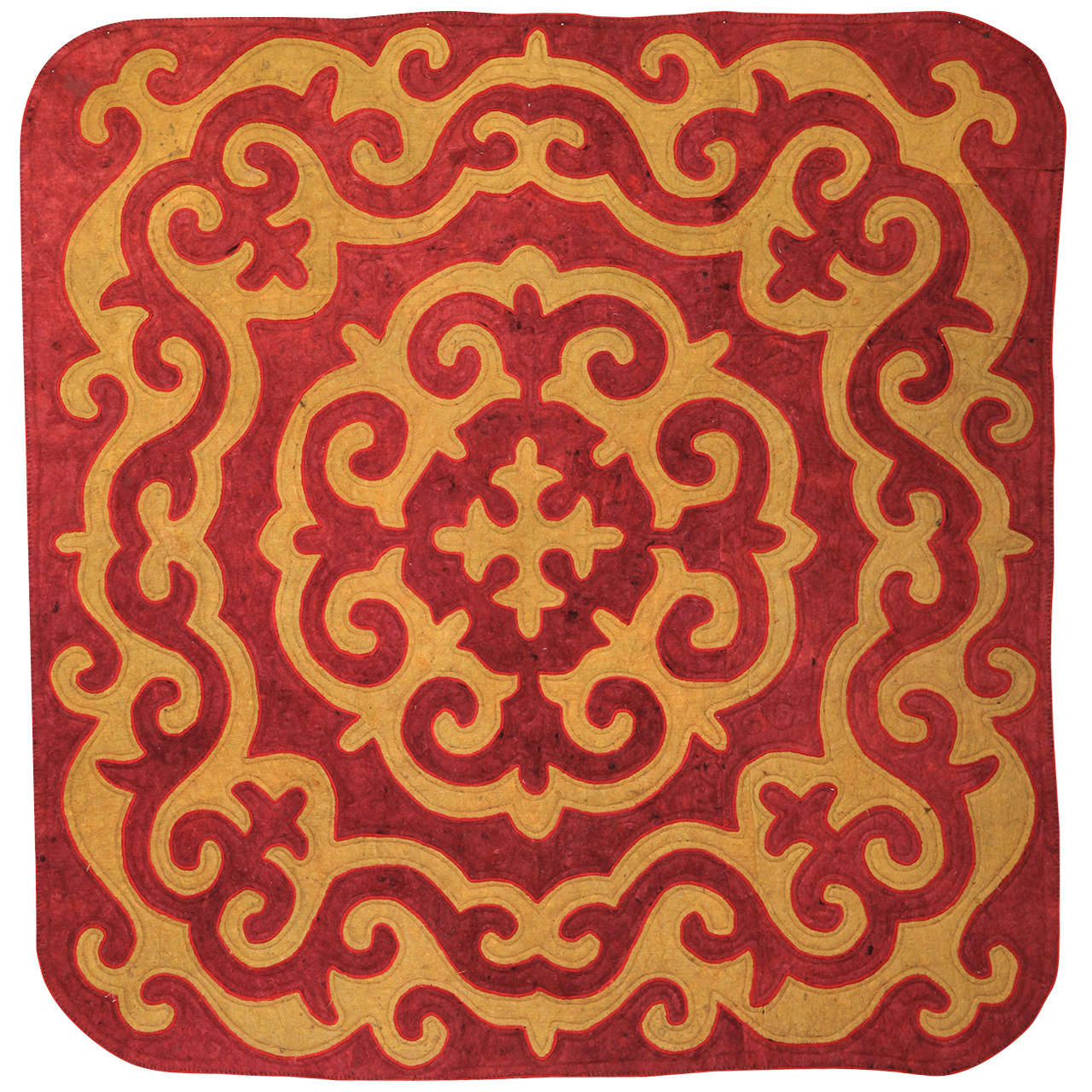 Tapis carré géométrique vintage Kirghiz en feutre de laine, années 1940