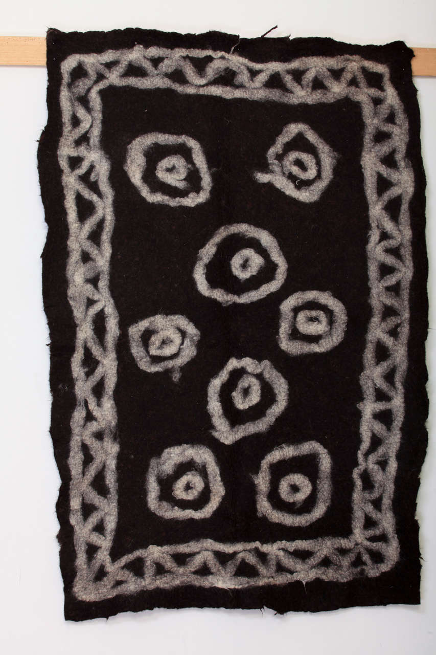 Turkish Vintage Black Tribal Felt Rug For Sale