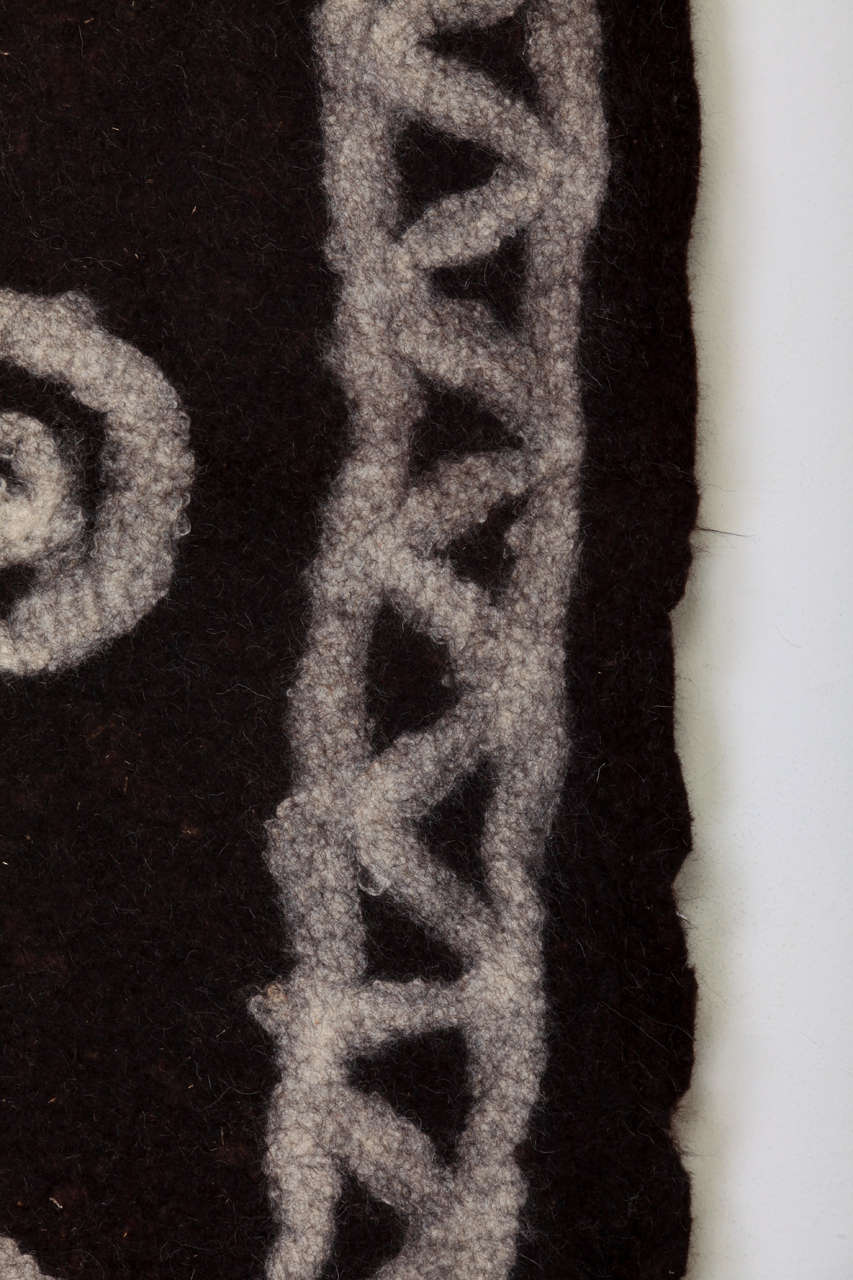 Wool Vintage Black Tribal Felt Rug For Sale