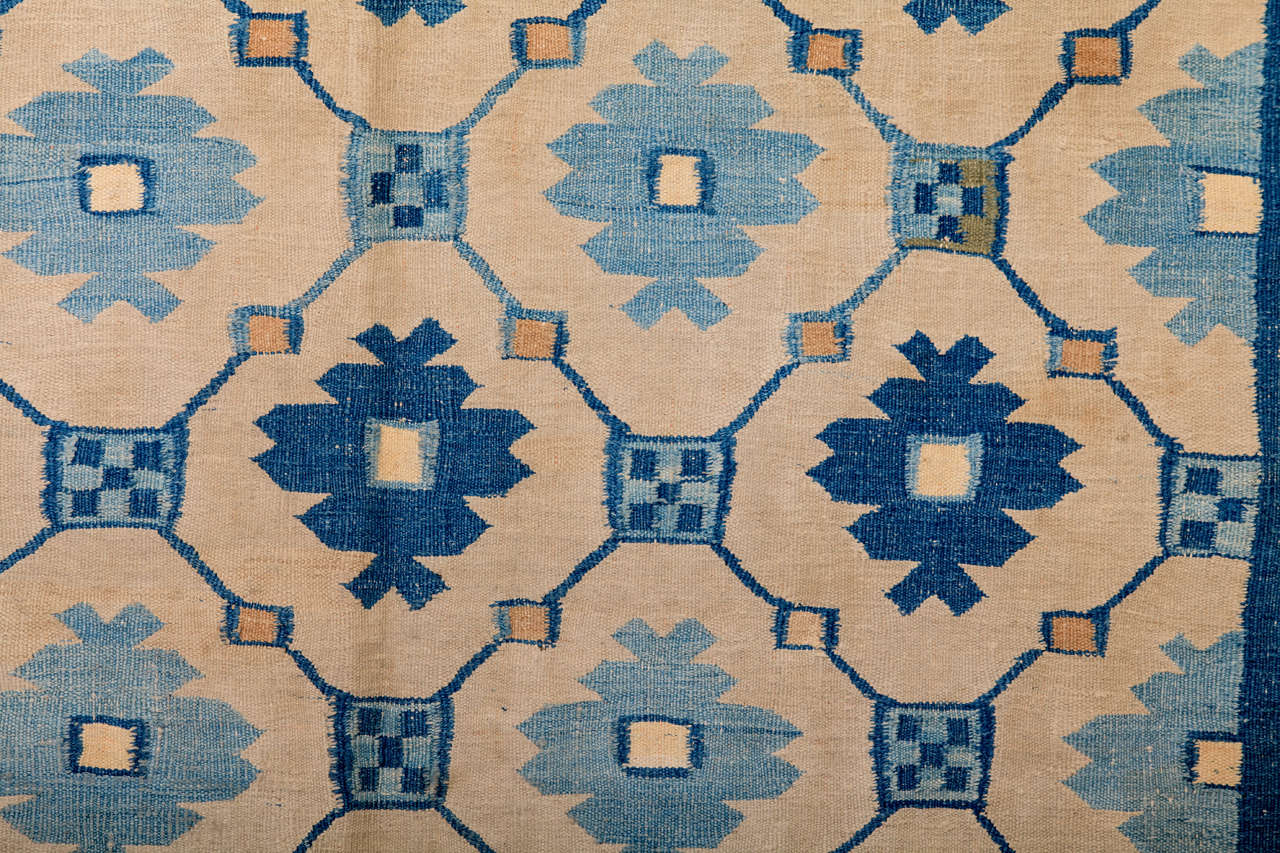 Hand-Woven Antique Indian Cotton Dhurrie Rug
