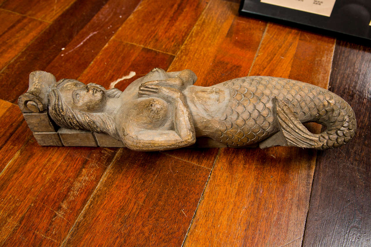 American Craftsman Pair of Carved Mermaid Sconces circa 1900 For Sale
