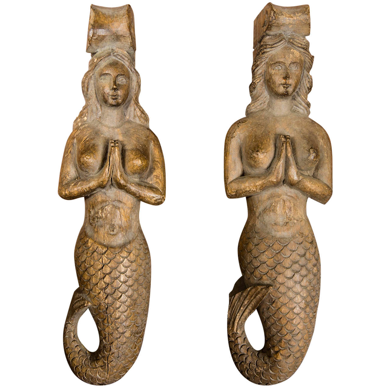 Pair of Carved Mermaid Sconces circa 1900 For Sale