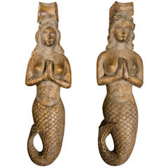 Antique Pair of Carved Mermaid Sconces circa 1900