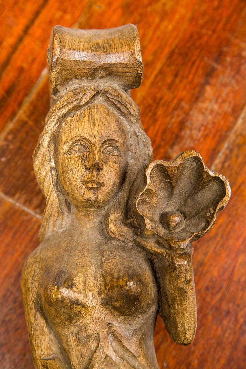 Unknown Circa 1900 Pair of Carved Wood Mermaid Sconces For Sale