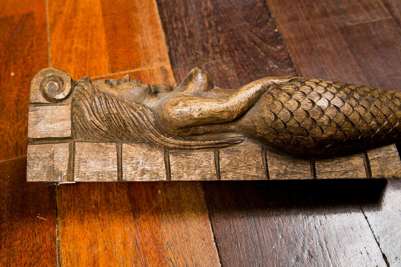 Circa 1900 Pair of Carved Wood Mermaid Sconces For Sale 1