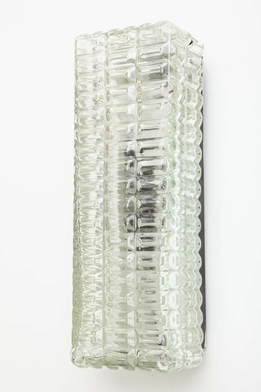 Mid Century Italian Clear Rectangular Pattern Glass Wall Sconce.