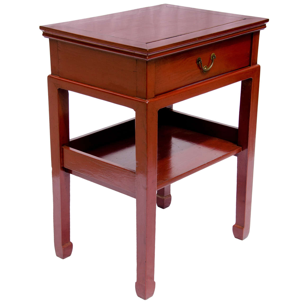 Turn of the Century Q'ing Dynasty Red Lacquered Side Table with Lower Shelf For Sale