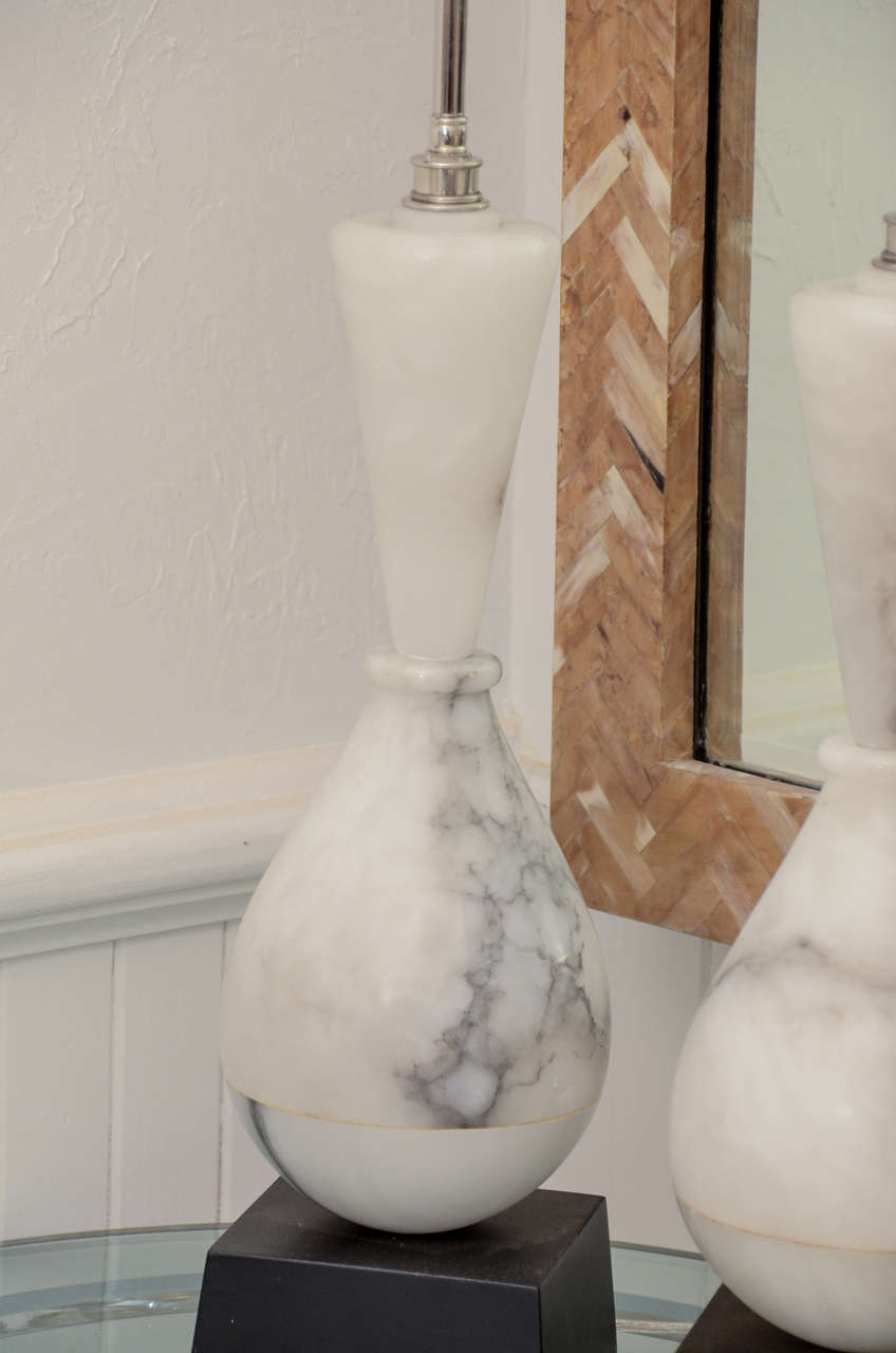 Italian Pair of Vase Form Alabaster Table Lamps