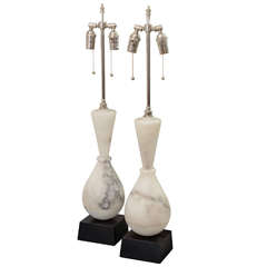 Pair of Vase Form Alabaster Table Lamps