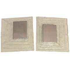 Pair of Square Sconces Comprised of Layered Glass & Nickel Panes by Mazzega