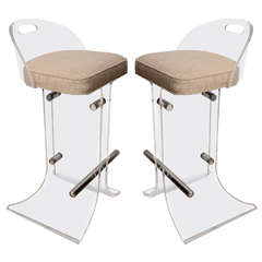 Vintage Pair of Lucite Bar Stools