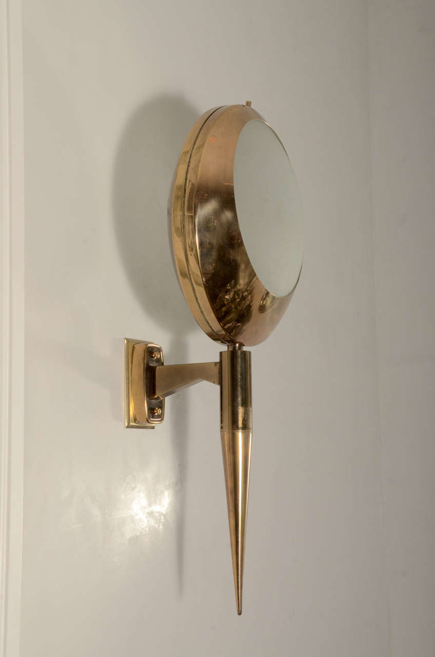 Stunning Italian  1950's Stilnovo Wall Sconce in Brass with opaque textured glass.