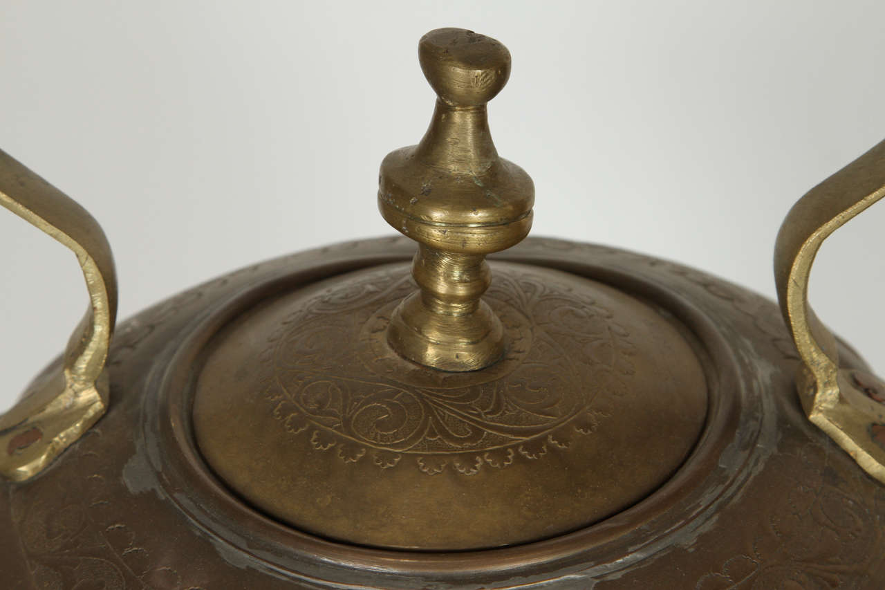 19th Century Middle Eastern Turkish Antique Brass Tea Kettle Pot on Stand